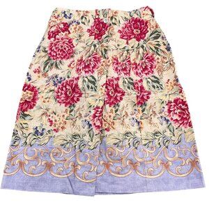 Talbots Skirt Women 6 Beige Red Floral Linen Cotton ALine Wrap Lightweight‎ VTG
